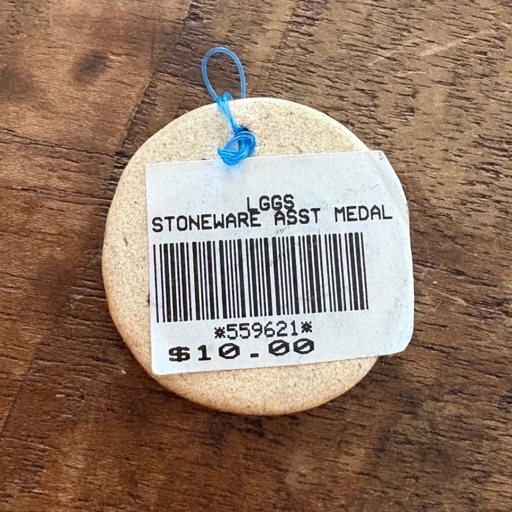 LGGS Stoneware Man in the Moon Ceramic‎ Ornament Medal Blue Celestial 1.25